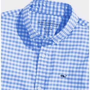 Vineyard Vines Performance Gingham Blue Boys Shirt